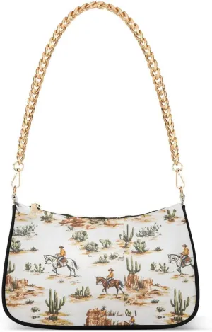 Western Cowboy Cactus Tote Bag Shoulder Bag Hobo Handbag for Women Ladies Mini Clutch Purse with Zipper Closure