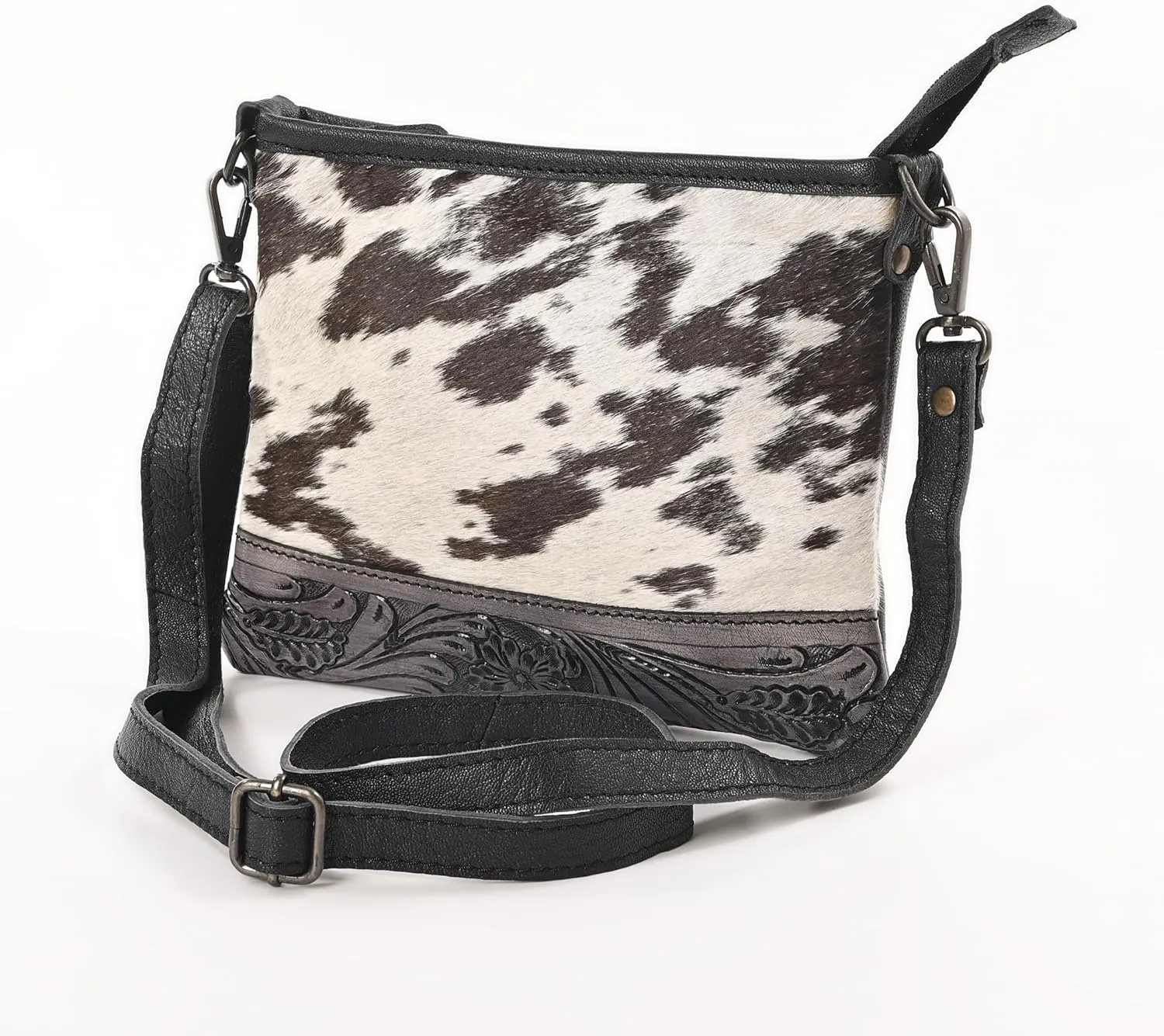 Western Cowhide Tooled Leather Small Crossbody Bag Cowgirl Fashion Purse with Adjustable Detachable Shoulder Strap