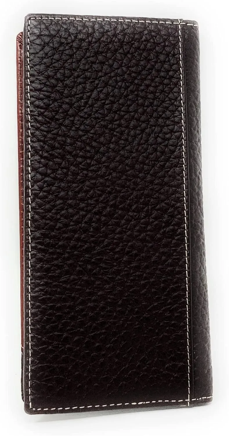 Western Premium Genuine Leather Tooled Men's Long Bifold Wallet premium cowboy wallets in 2 colors (Brown Longhorn)