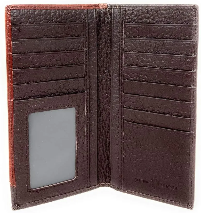 Western Premium Genuine Leather Tooled Men's Long Bifold Wallet premium cowboy wallets in 2 colors (Brown Longhorn)