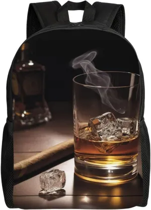 Whisky And Cigarette Picture Travel Laptop Backpack Waterproof Lightweight Cute Backpack For Women Men Casual Daypack