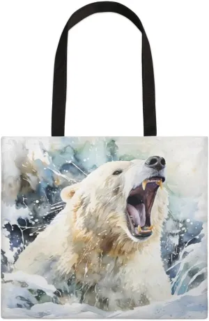 White Bear Roar Watercolor Canvas Tote Bag for Women Men Stylish Tote Handbag Shoulder Bag Reusable Grocery Bag Shopping Cloth Bag with Handles Portable Gift Bag （19.5"x17.9"）