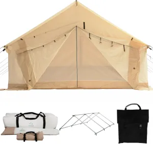 WHITEDUCK Alpha Canvas Wall Tent – Waterproof 4 Season Outdoor Camping & Hunting Tent w/Heavy Duty Aluminum Frame & PVC Floor for Large Groups Families & Outfitters