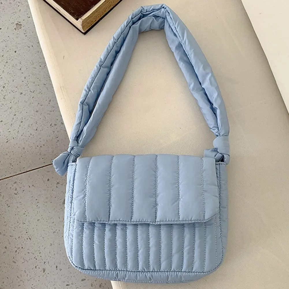 Wide Strap Quilted Crossbody Bag Casual Trendy Satchel Bag Winter Shopping Bag Women Padded Shoulder Bag