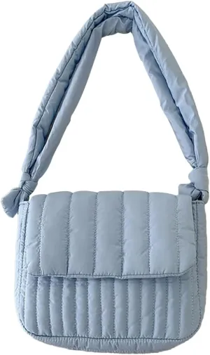 Wide Strap Quilted Crossbody Bag Casual Trendy Satchel Bag Winter Shopping Bag Women Padded Shoulder Bag