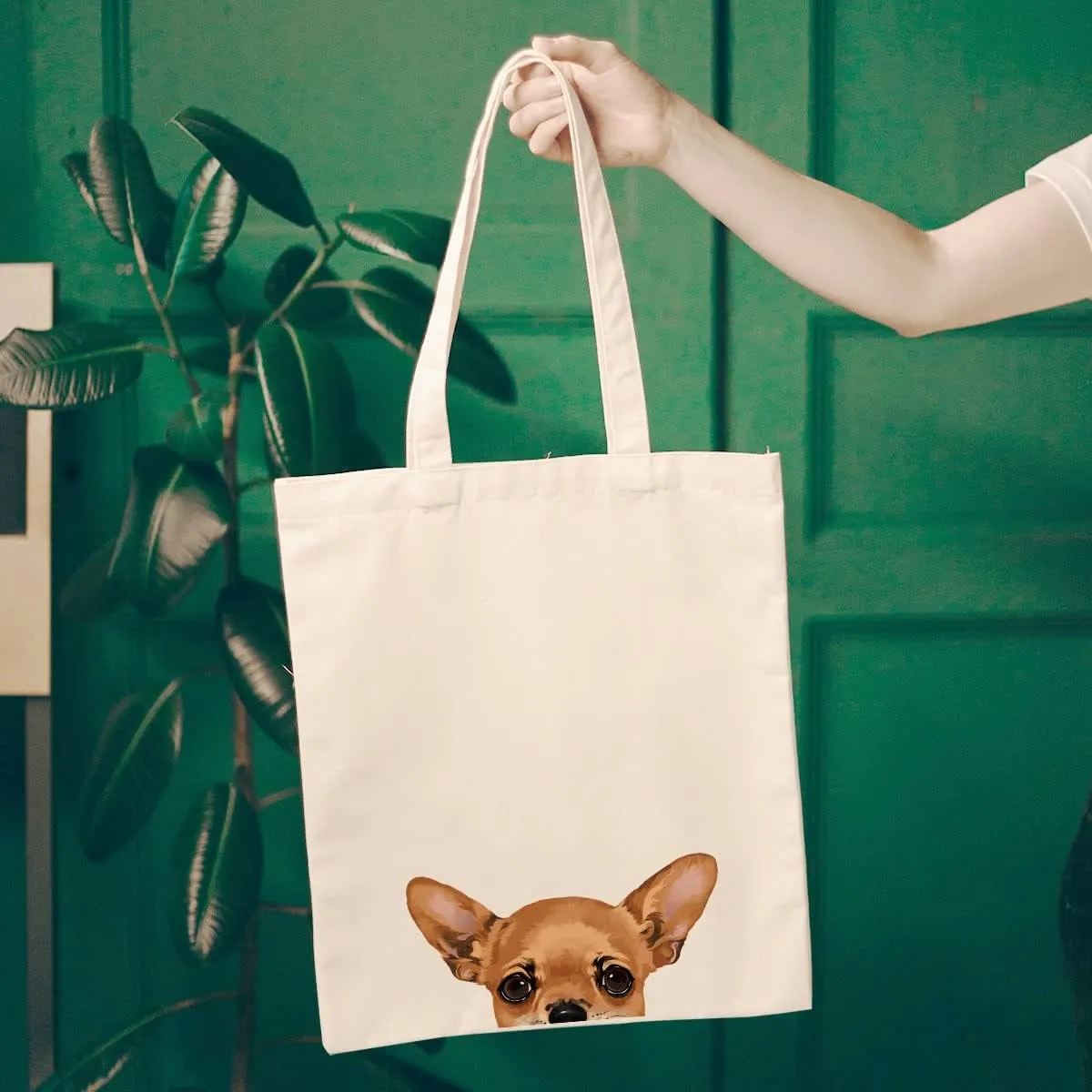 WIRESTER Canvas Tote Bag for Women & Girls - Beach, Grocery & Travel Tote - Cute Dog