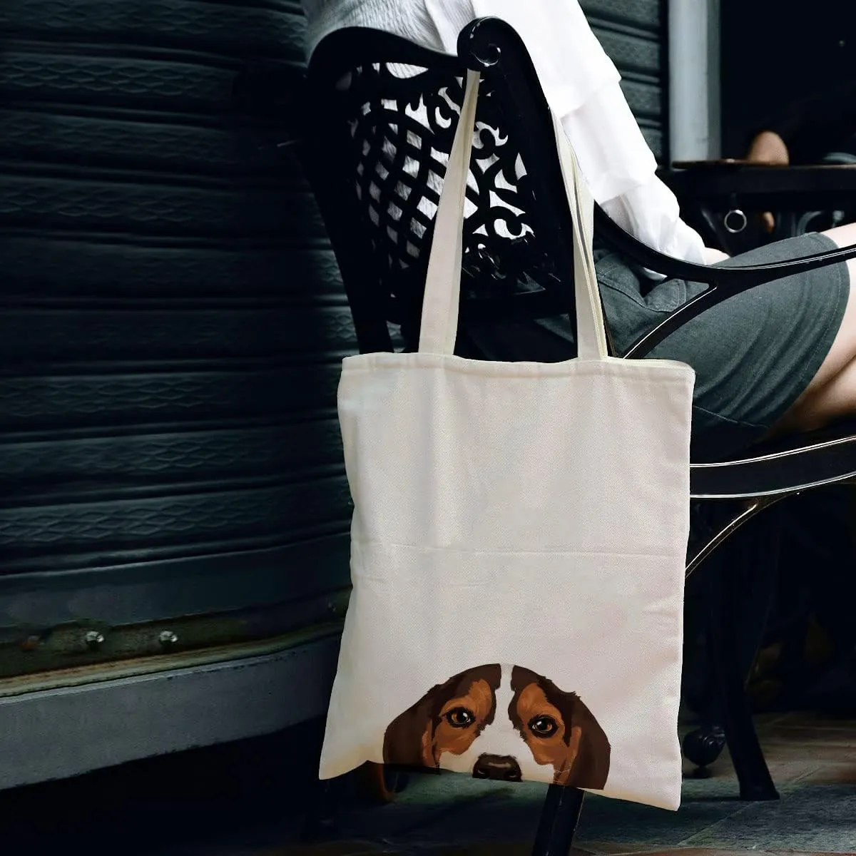 WIRESTER Canvas Tote Bag for Women & Girls - Beach, Grocery & Travel Tote - Cute Dog