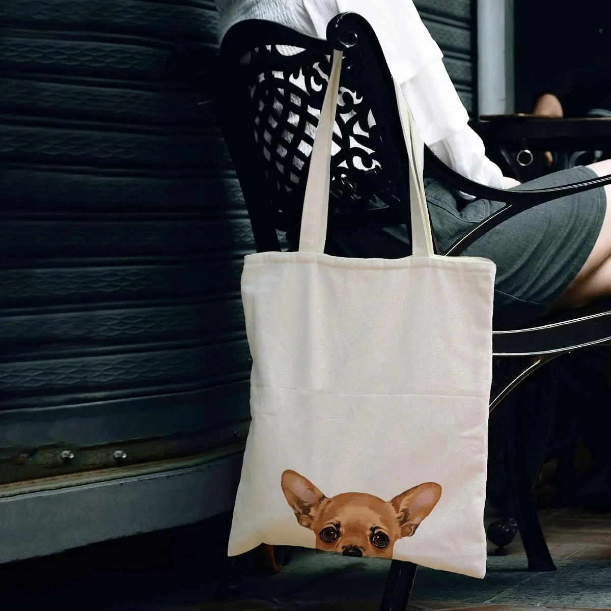 WIRESTER Canvas Tote Bag for Women & Girls - Beach, Grocery & Travel Tote - Cute Dog
