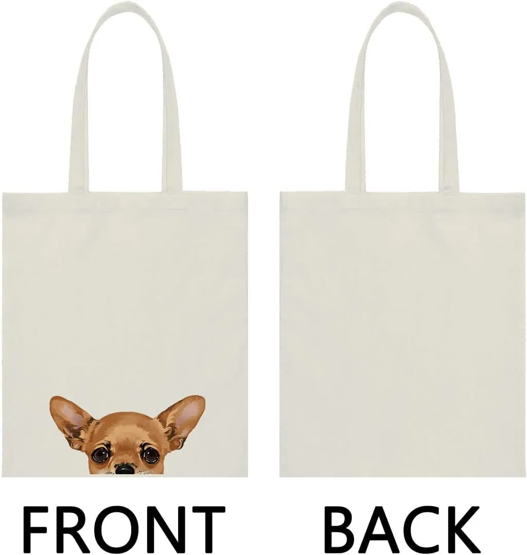 WIRESTER Canvas Tote Bag for Women & Girls - Beach, Grocery & Travel Tote - Cute Dog