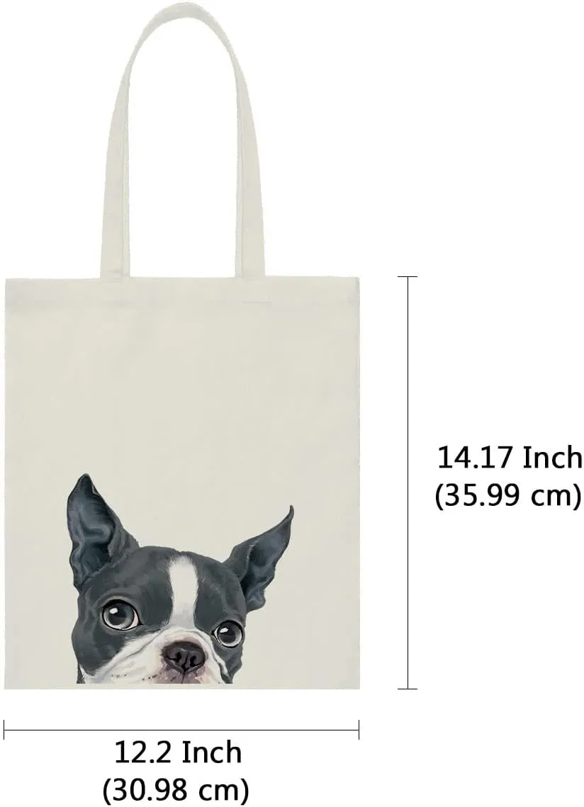 WIRESTER Reusable Canvas Tote Bag for Women Girls, Grocery Shopping Bag, Shoulder Bag, Travel Tote Bag, Cute Dog Cat