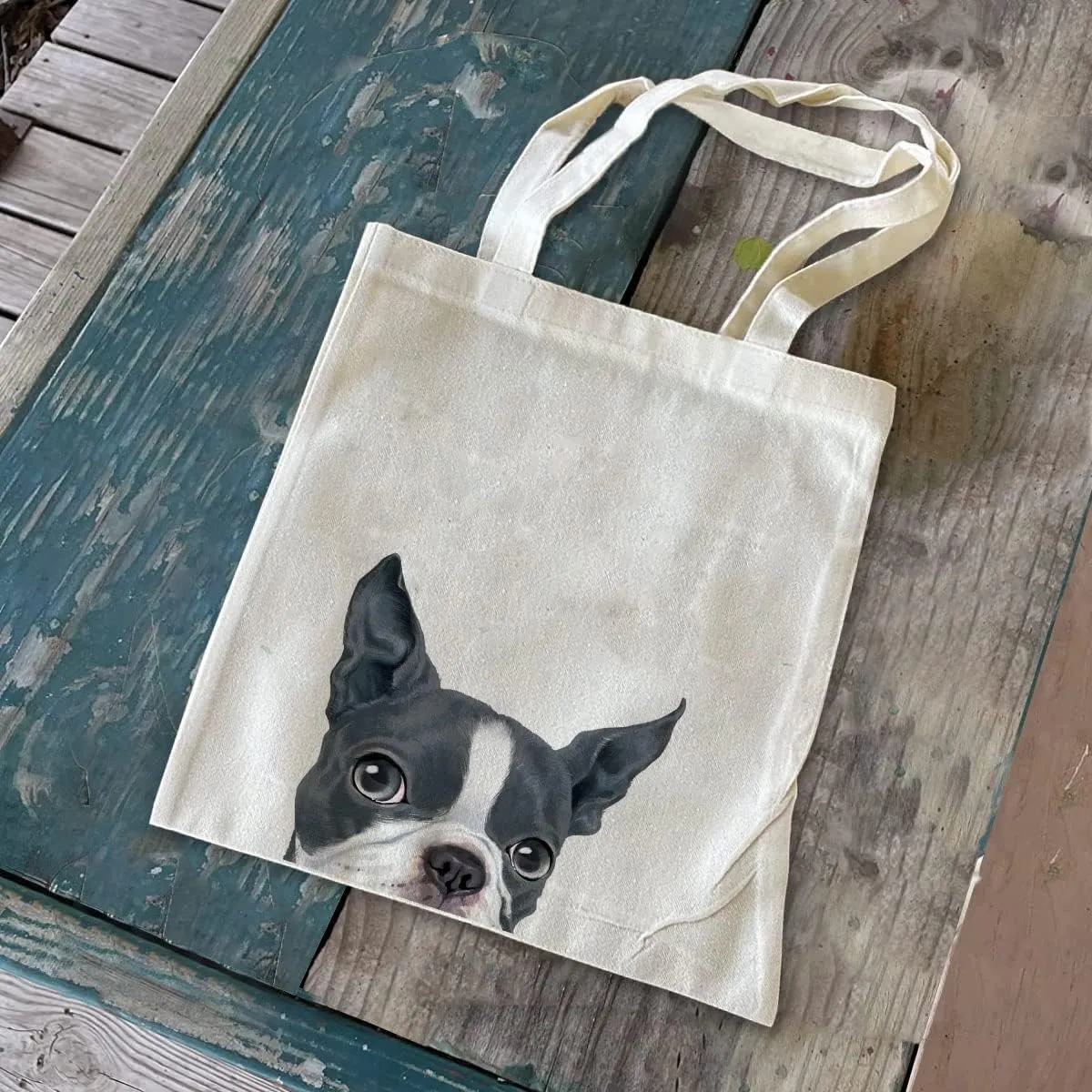 WIRESTER Reusable Canvas Tote Bag for Women Girls, Grocery Shopping Bag, Shoulder Bag, Travel Tote Bag, Cute Dog Cat