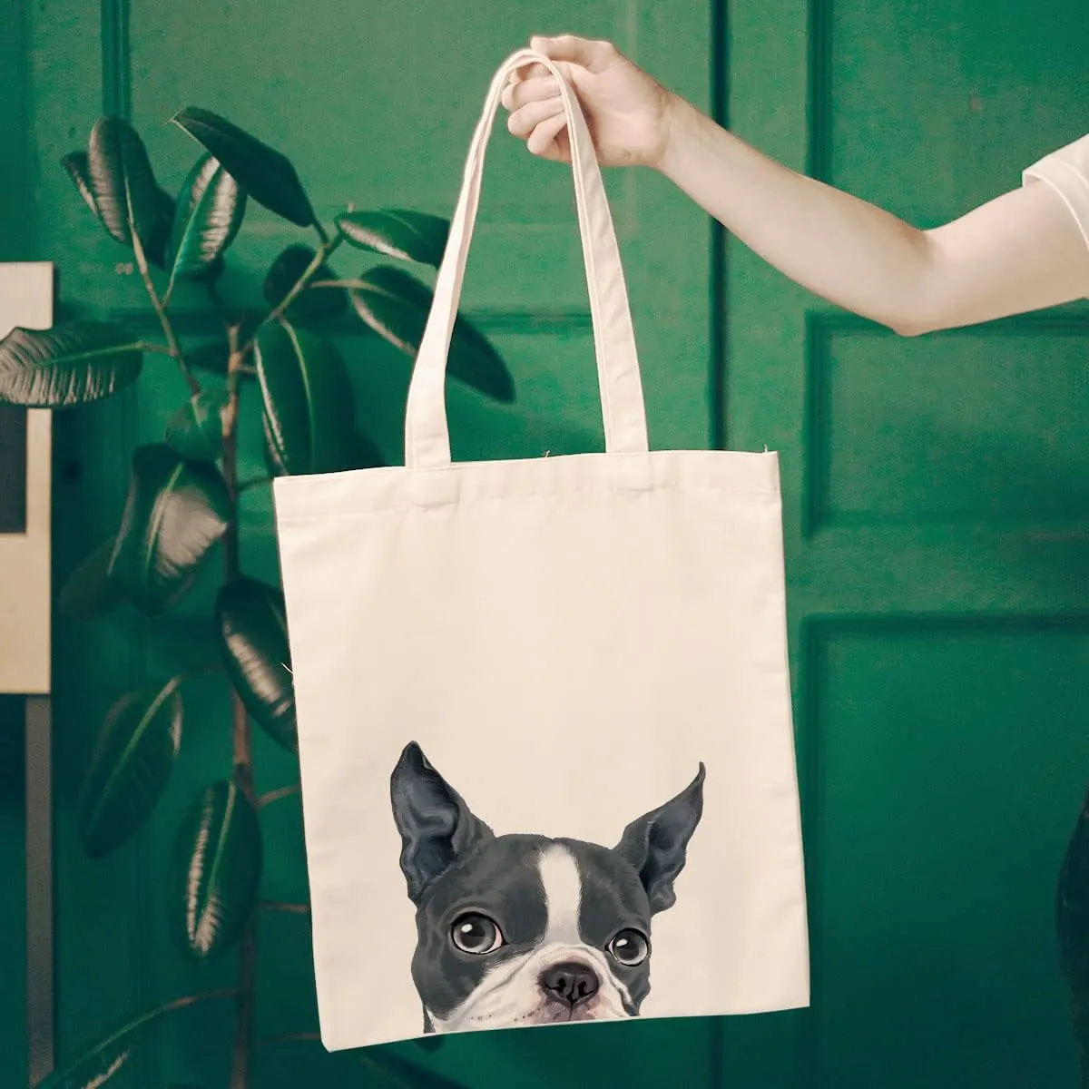 WIRESTER Reusable Canvas Tote Bag for Women Girls, Grocery Shopping Bag, Shoulder Bag, Travel Tote Bag, Cute Dog Cat