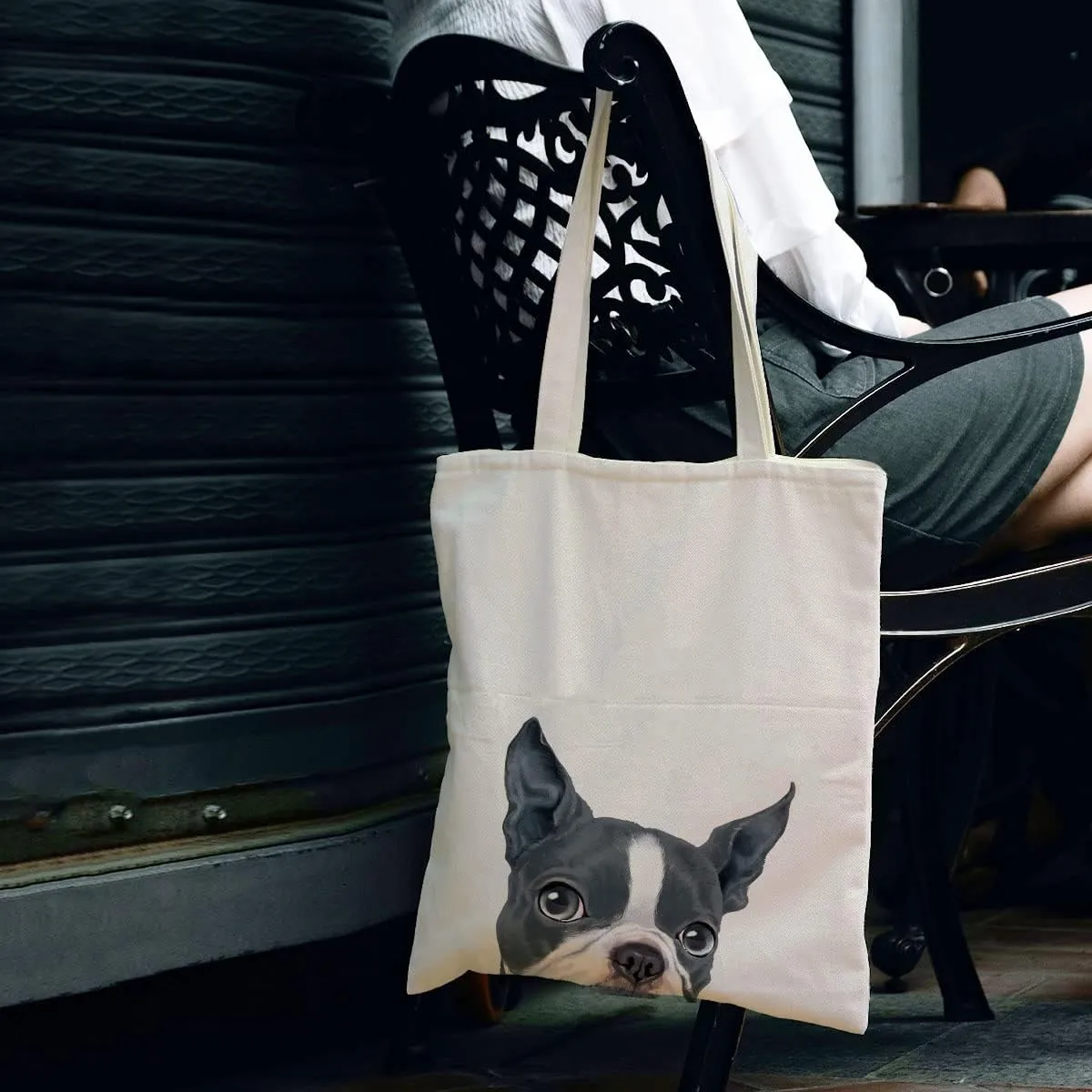 WIRESTER Reusable Canvas Tote Bag for Women Girls, Grocery Shopping Bag, Shoulder Bag, Travel Tote Bag, Cute Dog Cat