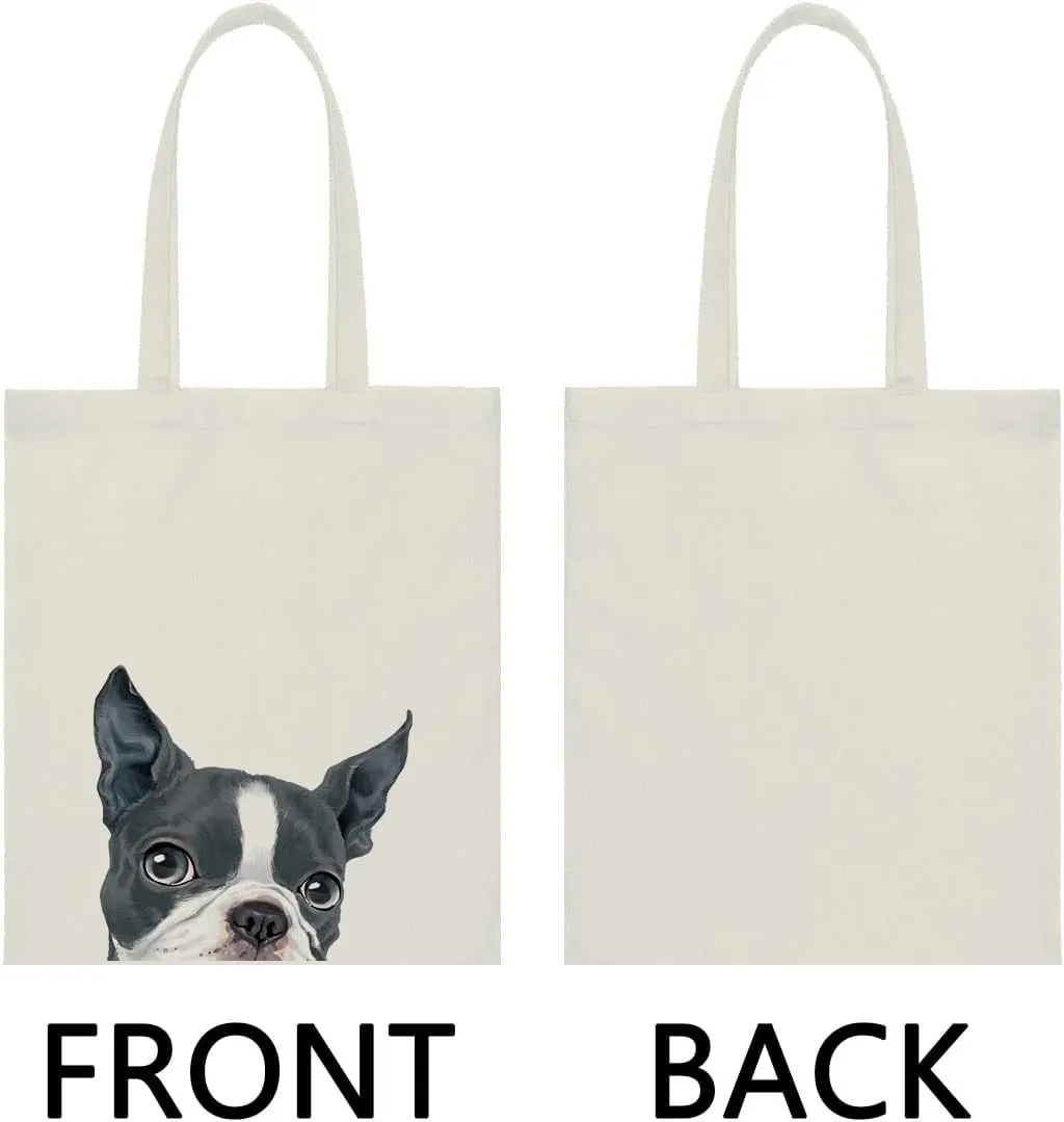 WIRESTER Reusable Canvas Tote Bag for Women Girls, Grocery Shopping Bag, Shoulder Bag, Travel Tote Bag, Cute Dog Cat