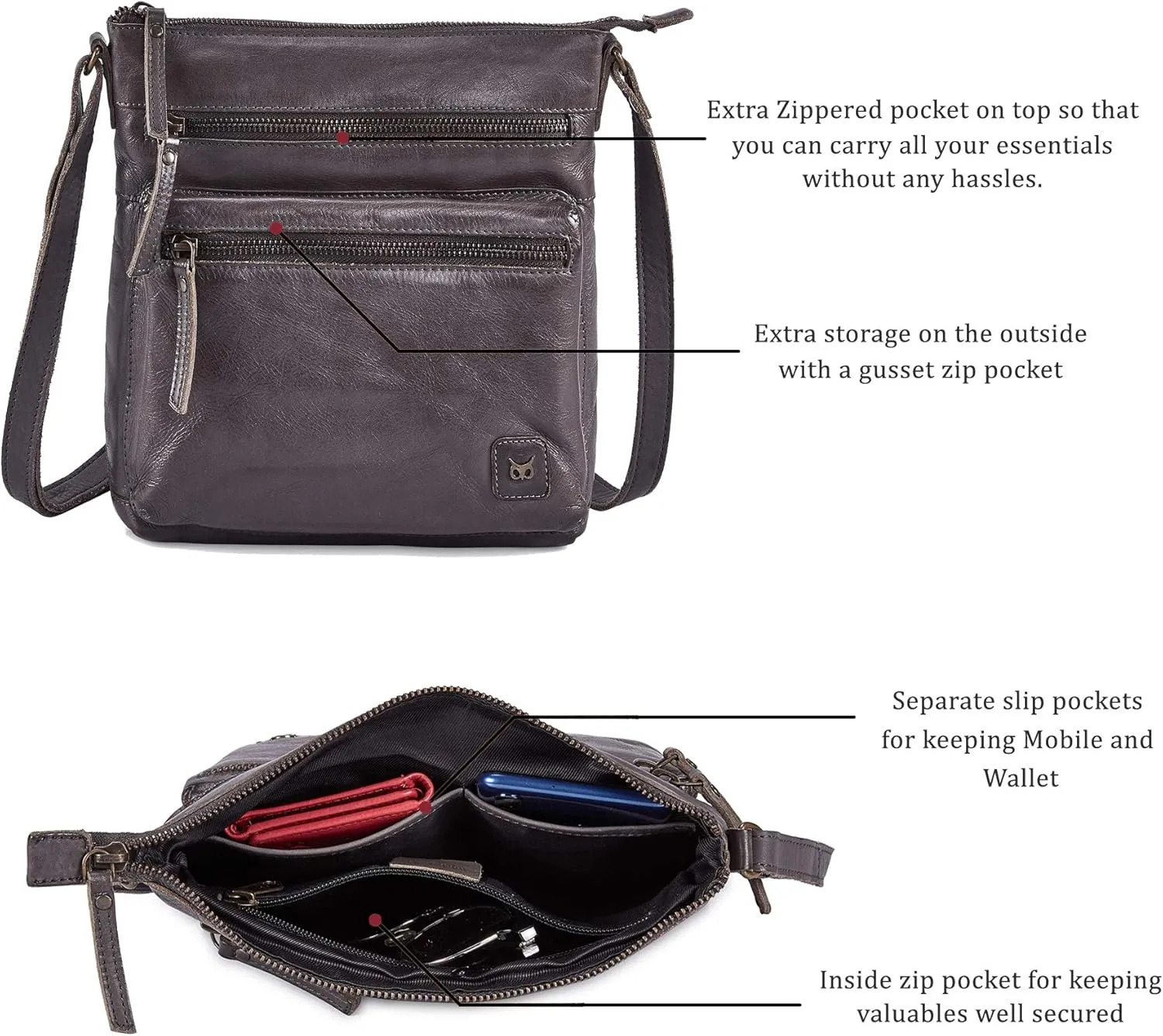 Wise Owl Accessories Small Crossbody Bags for Women Real Leather Purse Handbags Crossover Over the Shoulder Pocketbook