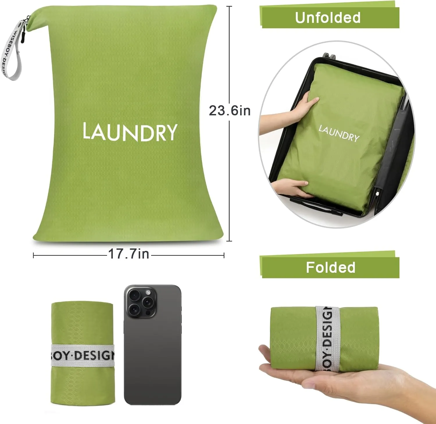 WiseBoy 2 Pack Laundry Bags, Travel Laundry Bag for Dirty Clothes, Washable Nylon Wet Dry Bag, Dirty Clothes Bag for College Dorm, Travel, Camping