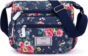 WITERY Crossboby Bag for Women - Waterproof Nylon Multi-Pocket Purse Floral Shoulder Bag Zipper Handbag Messenger Bag