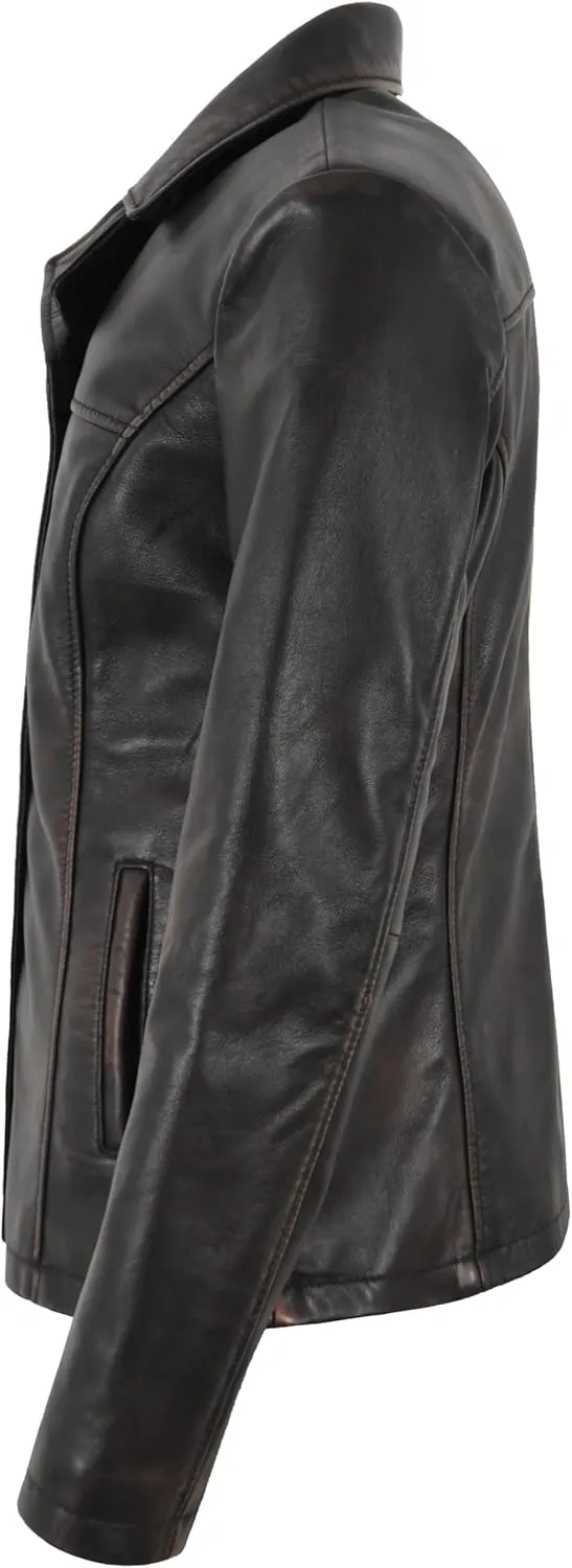 Woman’s Classic Blazer Rub Off Real Lambskin Leather Box Buttons Style Jacket 8728