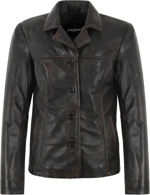 Woman’s Classic Blazer Rub Off Real Lambskin Leather Box Buttons Style Jacket 8728