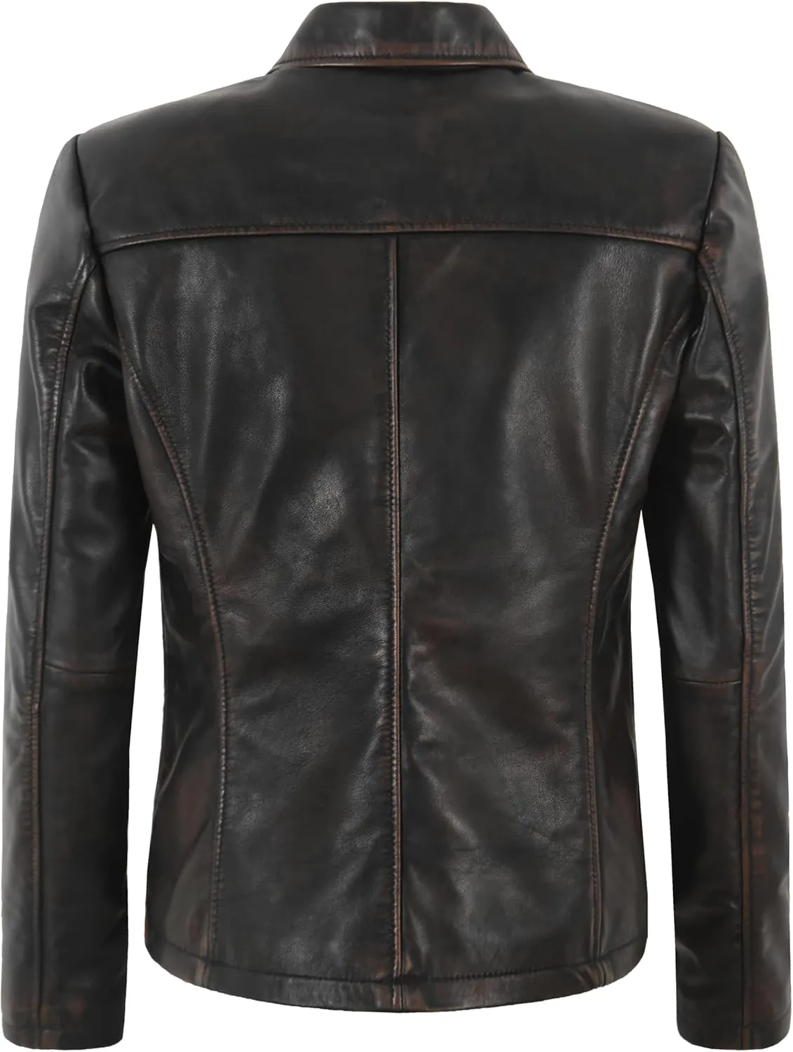 Woman’s Classic Blazer Rub Off Real Lambskin Leather Box Buttons Style Jacket 8728