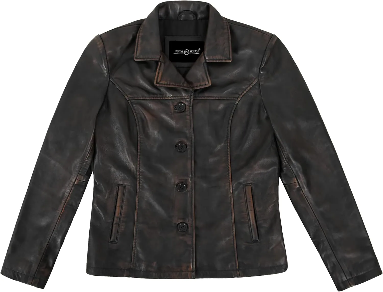 Woman’s Classic Blazer Rub Off Real Lambskin Leather Box Buttons Style Jacket 8728