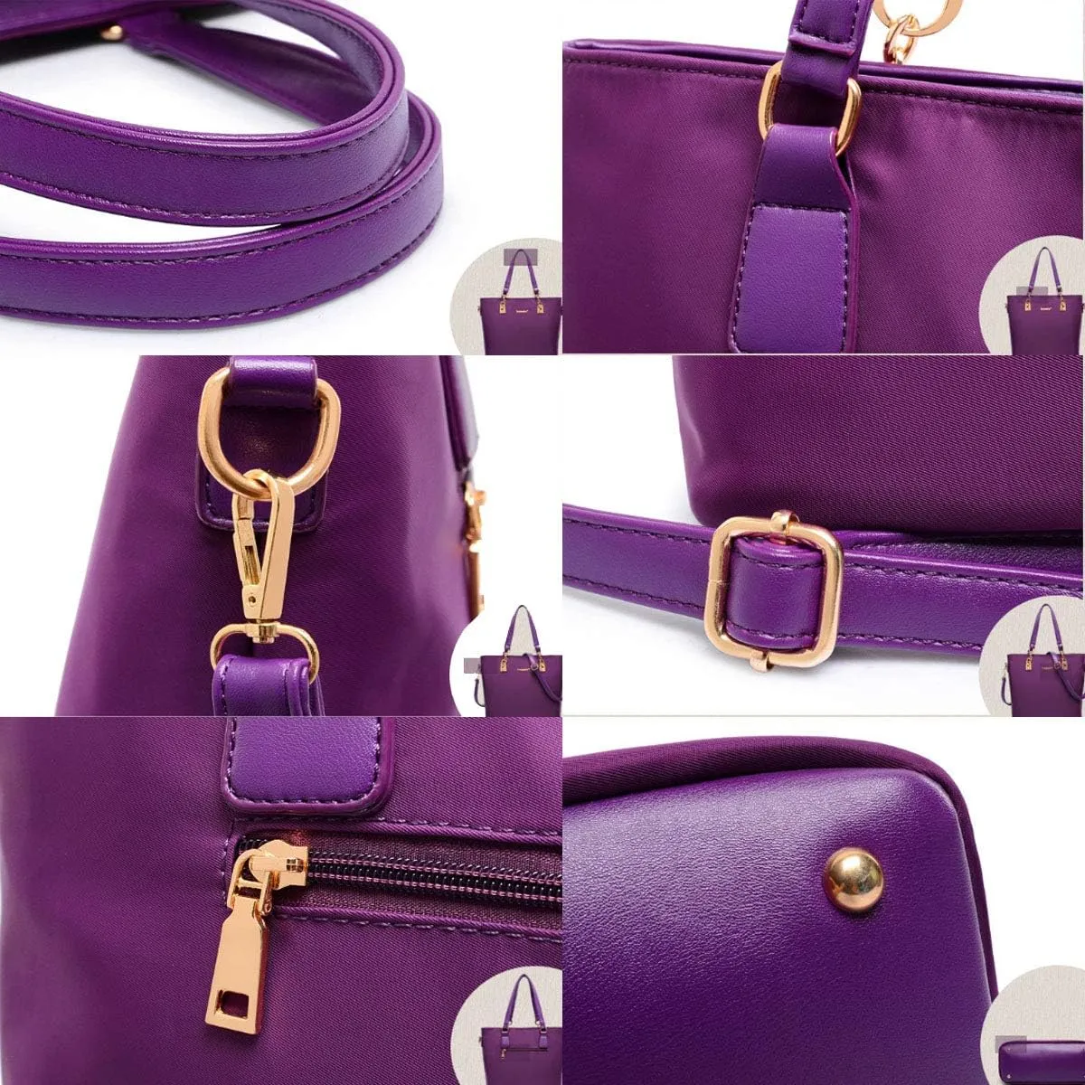 Women 6Pcs Handbag Set Nylon Top Handle Bag Totes Satchels Crossbody Shoulder Bags and Purse Clutch