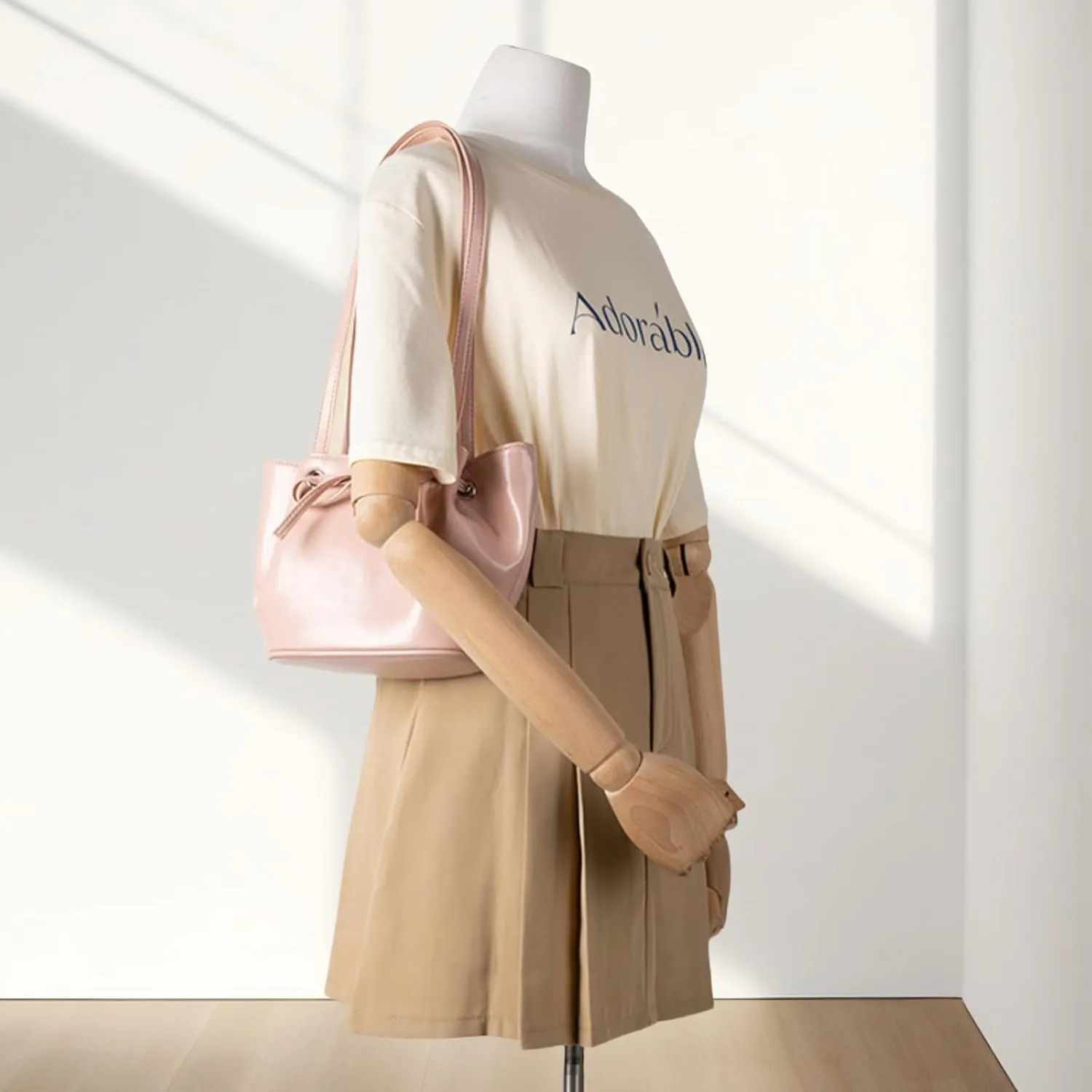 Women Bow-Adorned Large Capacity Underarm Bag, Fashion PU Leather Bucket Shoulder Bag, Minimalist Handbag