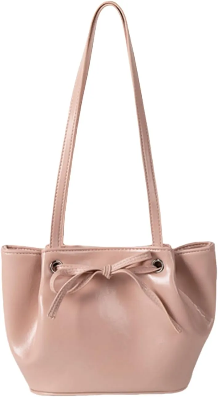 Women Bow-Adorned Large Capacity Underarm Bag, Fashion PU Leather Bucket Shoulder Bag, Minimalist Handbag