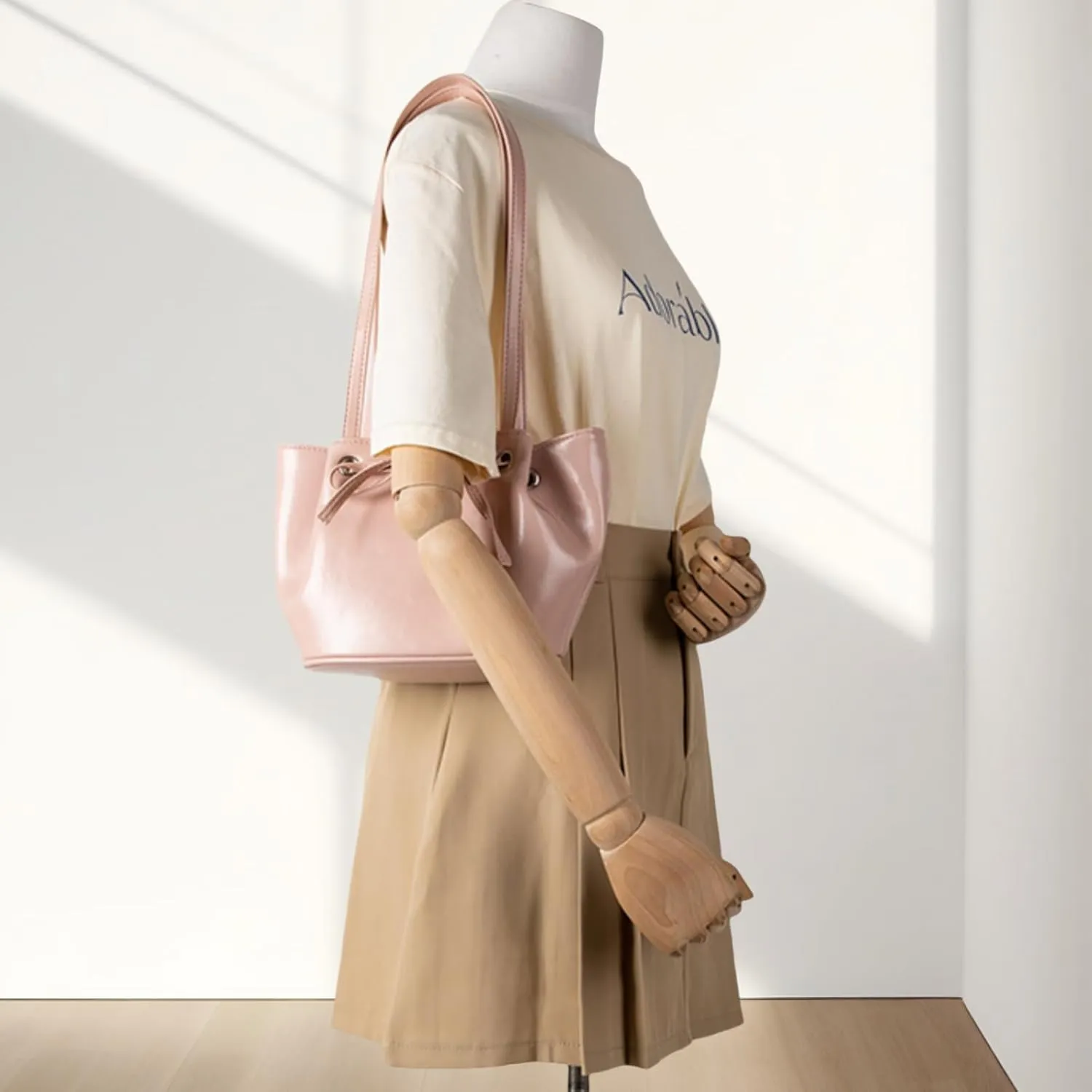 Women Bow-Adorned Large Capacity Underarm Bag, Fashion PU Leather Bucket Shoulder Bag, Minimalist Handbag