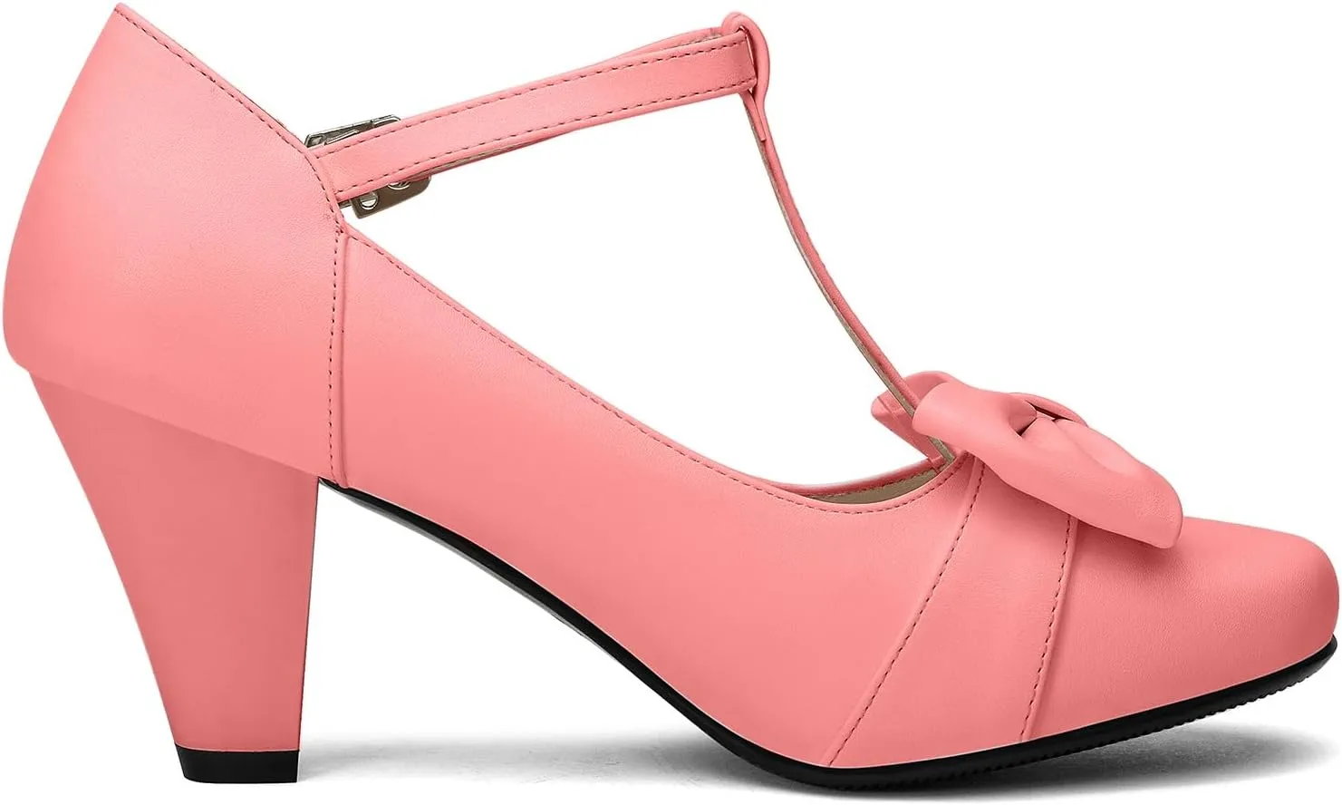 Women Bow Vintage Shoes Block Black High Heels Mary Janes Closed Toe T-Strap Pumps Comfort Rockabilly Shoes