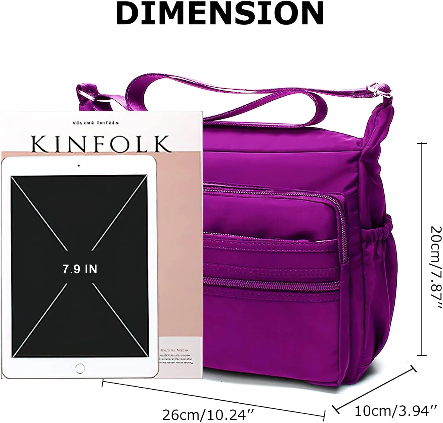 Women Crossbody bag Waterproof Nylon Shoulder Handbag Multi-Pocket Casual Messenger Bag Travel Satchel Purse