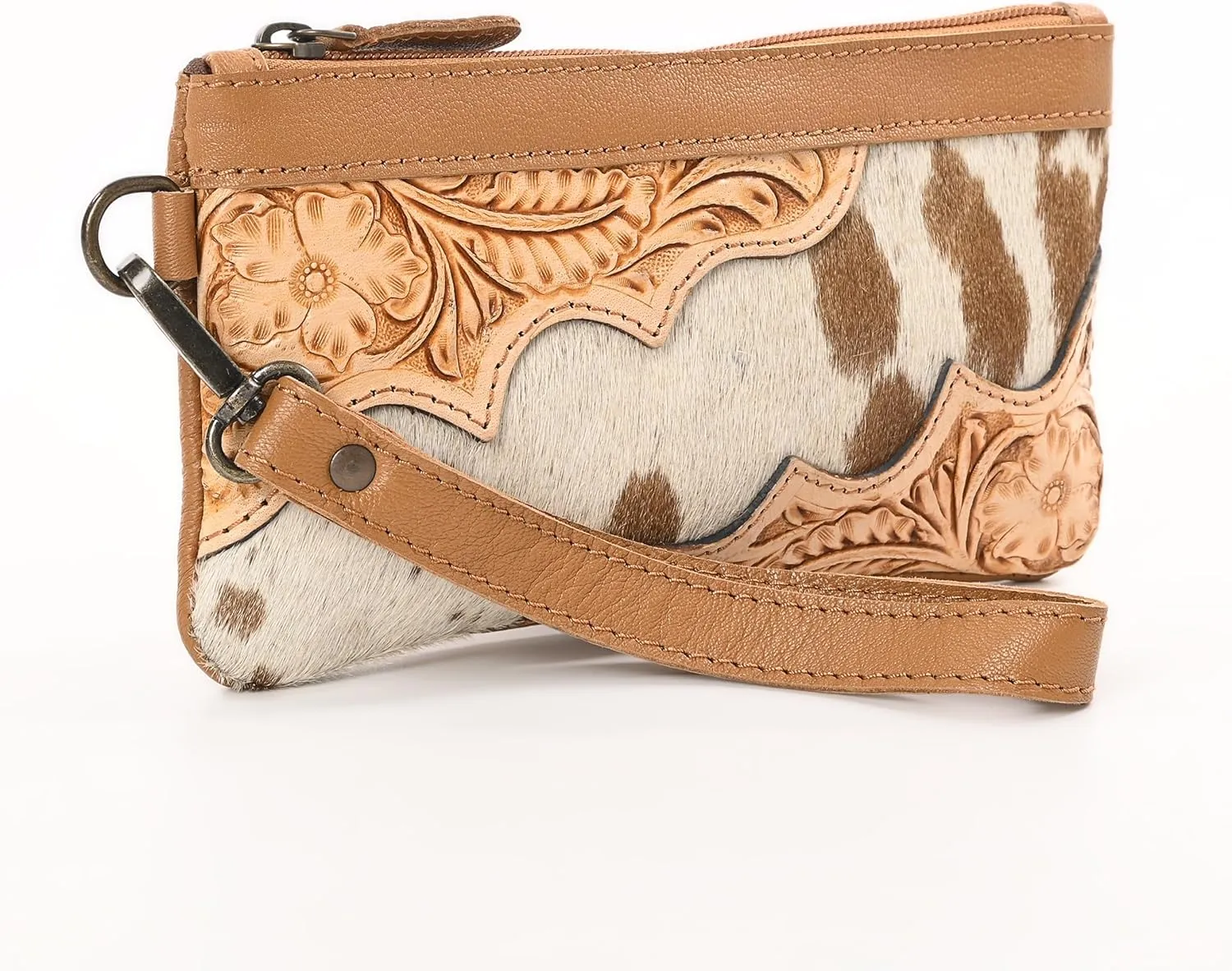 Women Hand tooled Natural Cowhide Leather hand Clutch | Hand Bag | Purse | Coin Pouch Bag valentines day gifts