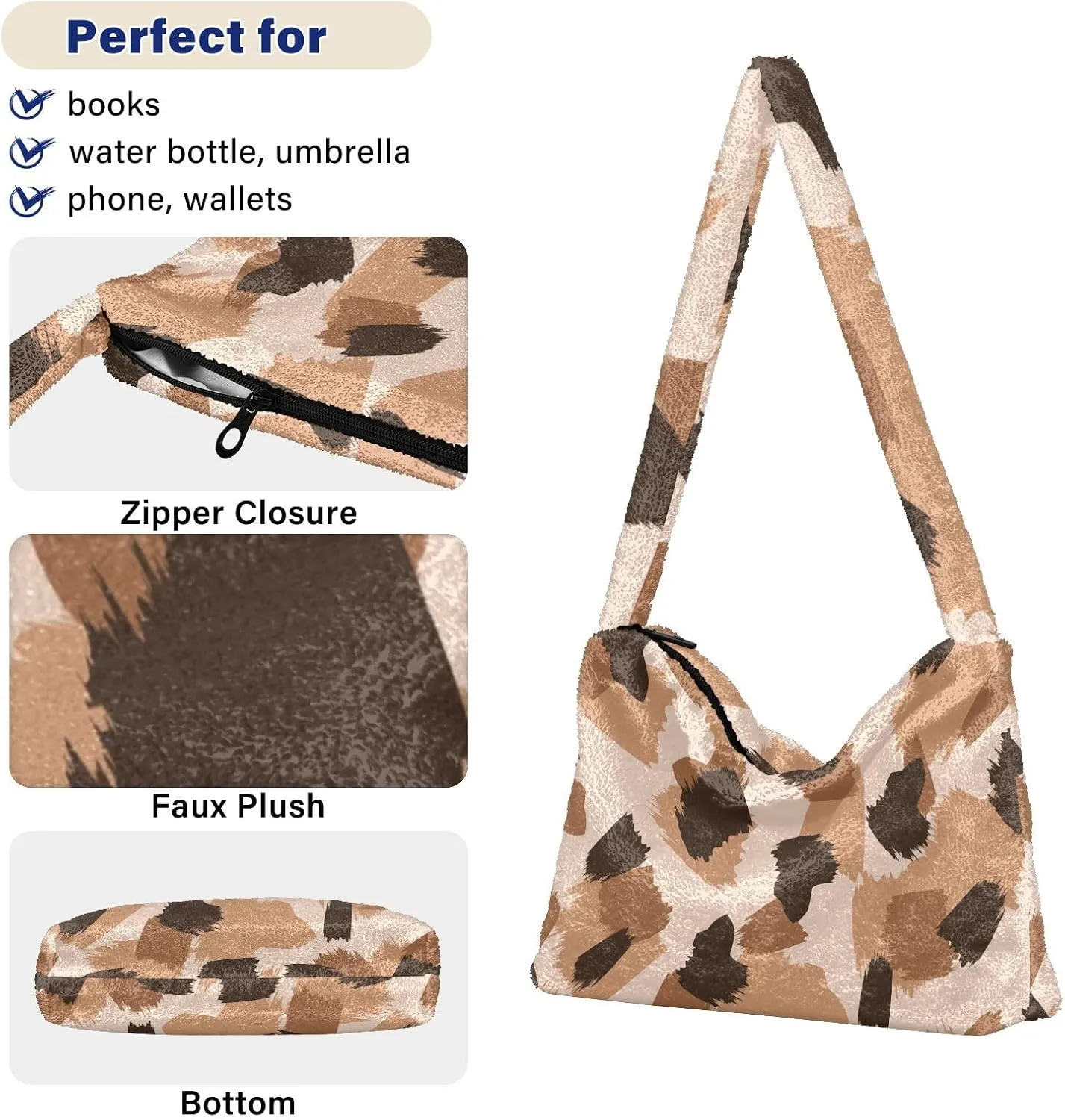 Women Ladies Cute Pinstripe Plush Shoulder BagTote Handbag Purse Faux Fur Shopping Dating Bag Multicolor 1