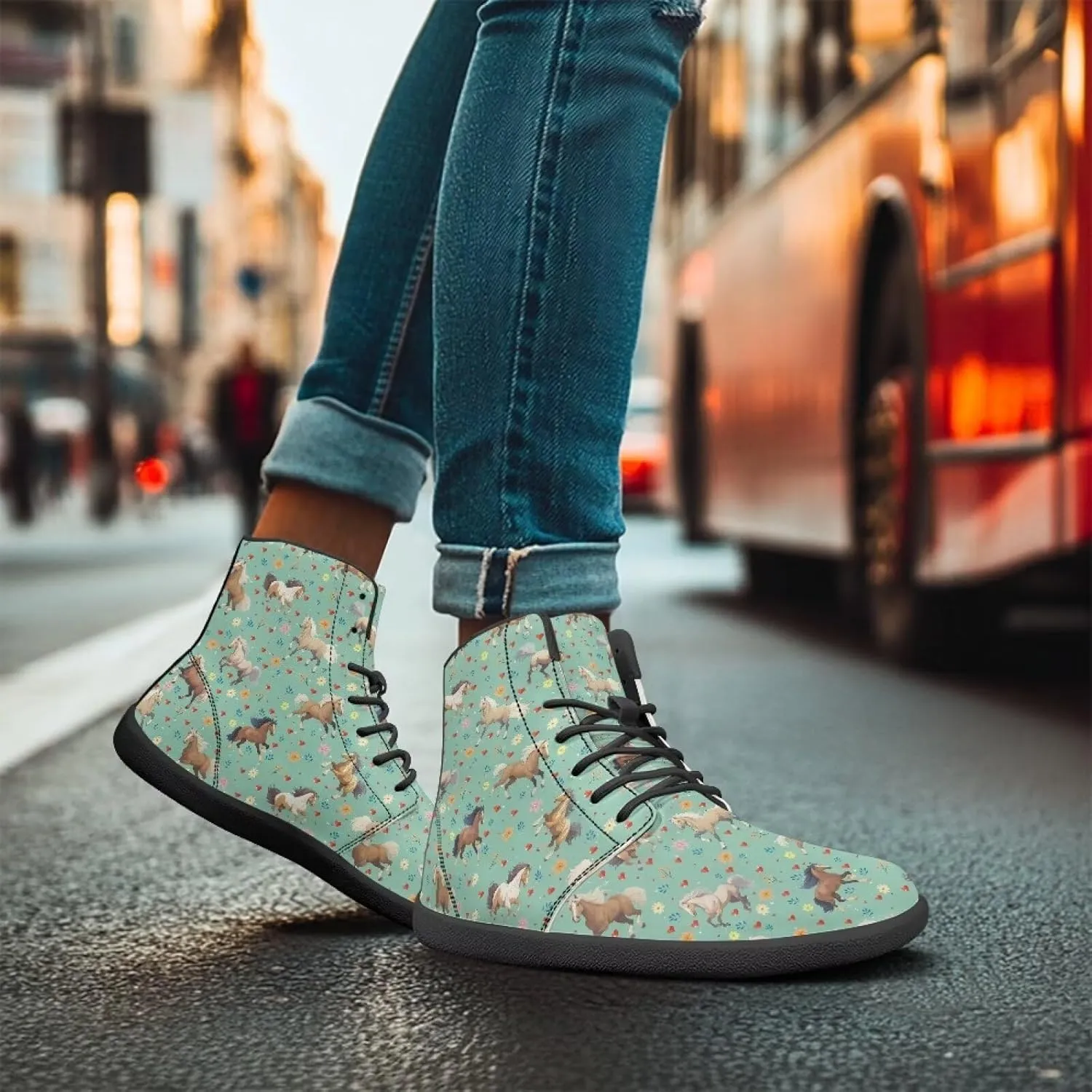 Women Men Running Shoes High Top Barefoot Sneakers Leather