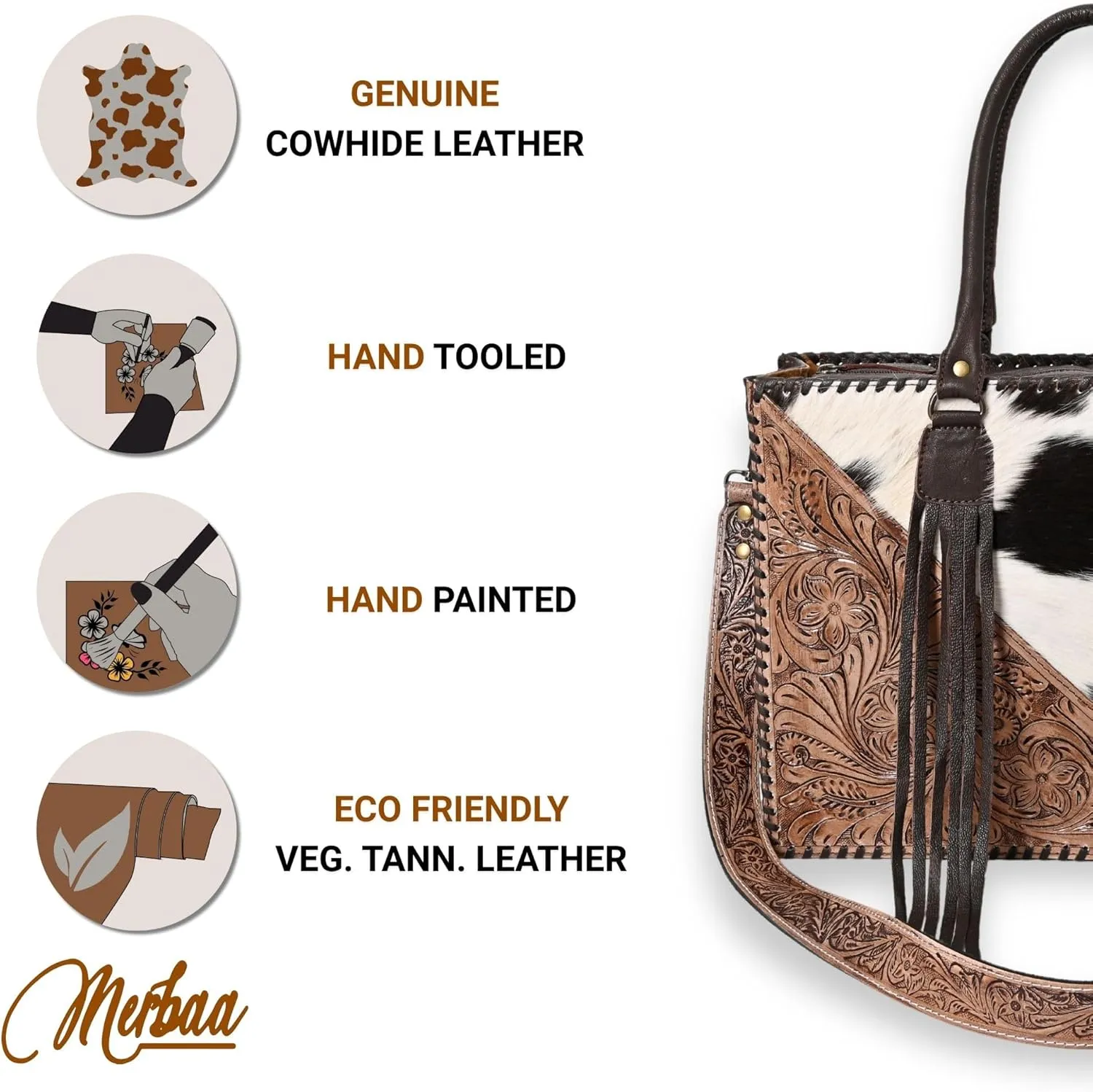 Women Natural Cowhide Leather Hand Bag With Adjustable Detachable Strap | Leather Handbag | Purse | Side Sling Bag