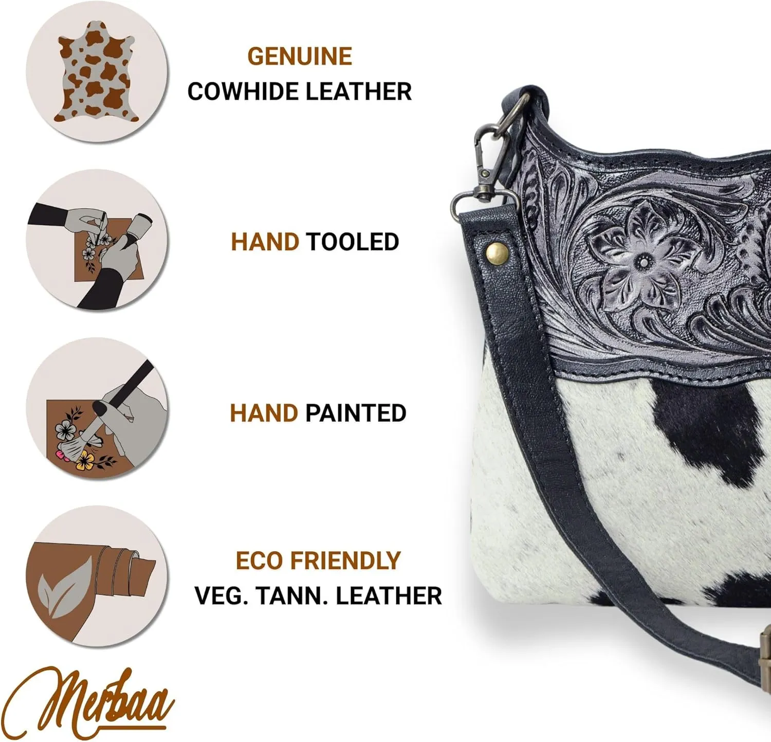 Women Natural Cowhide Leather Hand Bag With Adjustable Detachable Strap Leather Massenger Handbag Purse Sling Bag