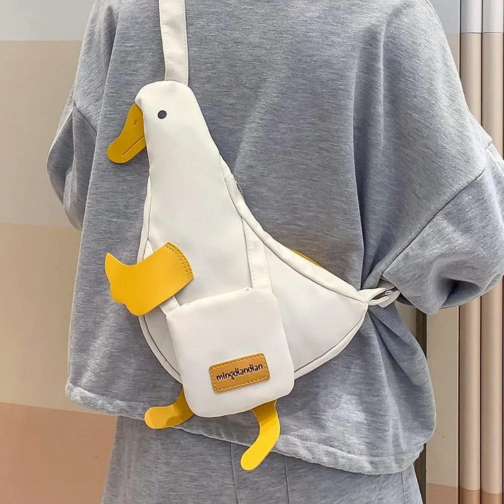 Women Nylon Shoulder Handbag Duck Purse Novelty Animal Shaped Crossbody Bag Chicken Chest bag