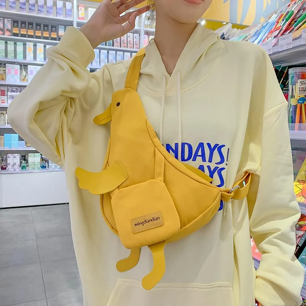 Women Nylon Shoulder Handbag Duck Purse Novelty Animal Shaped Crossbody Bag Chicken Chest bag