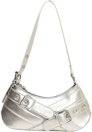 Women PU Leather Punk Shoulder Bag Y2K Crossbody Bag Vintage Clutch Purse Adjustable Strap Armpit Bag for Vacation T