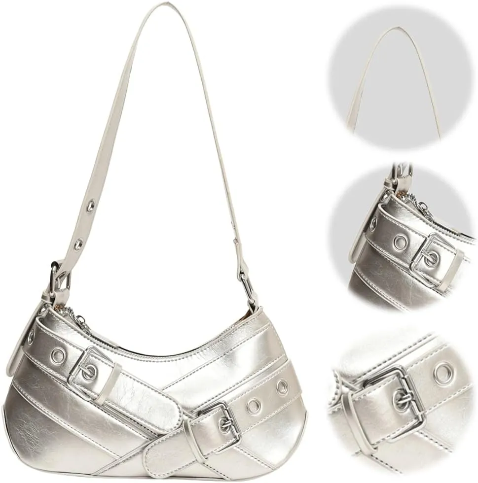Women PU Leather Punk Shoulder Bag Y2K Crossbody Bag Vintage Clutch Purse Adjustable Strap Armpit Bag for Vacation T