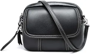 Women Retro Leather Satchel Bag Double Zipper Top Handle Mini Handbags Strap Shoulder Purse