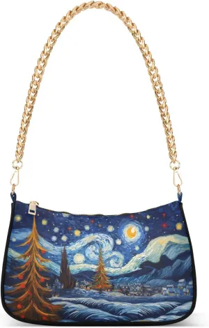 Women Shoulder Bag Village and Starry Sky Lightweight Clutch Handbags Casual Tote Handbags