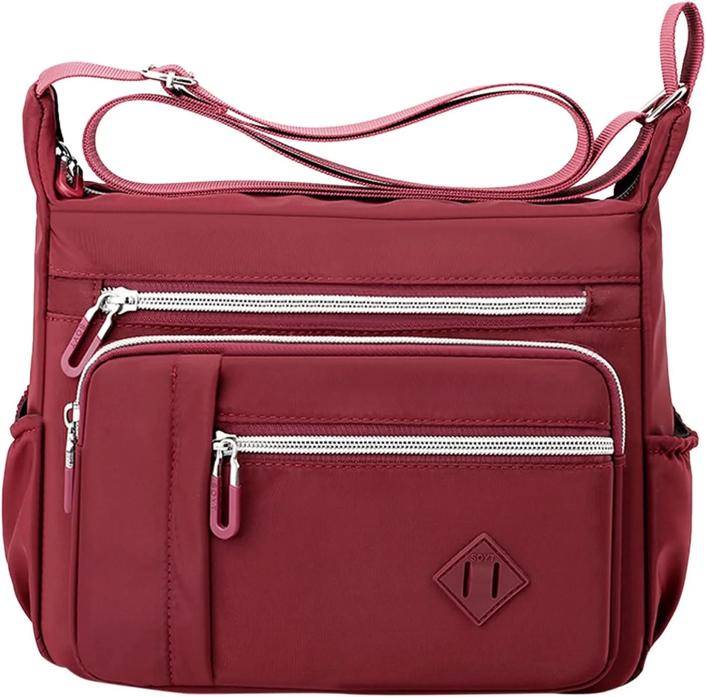 Women Shoulder Handbag Roomy Multiple Pockets Bag Ladies Crossbody Purse Fashion Tote Top Leather (Wine, One Size)
