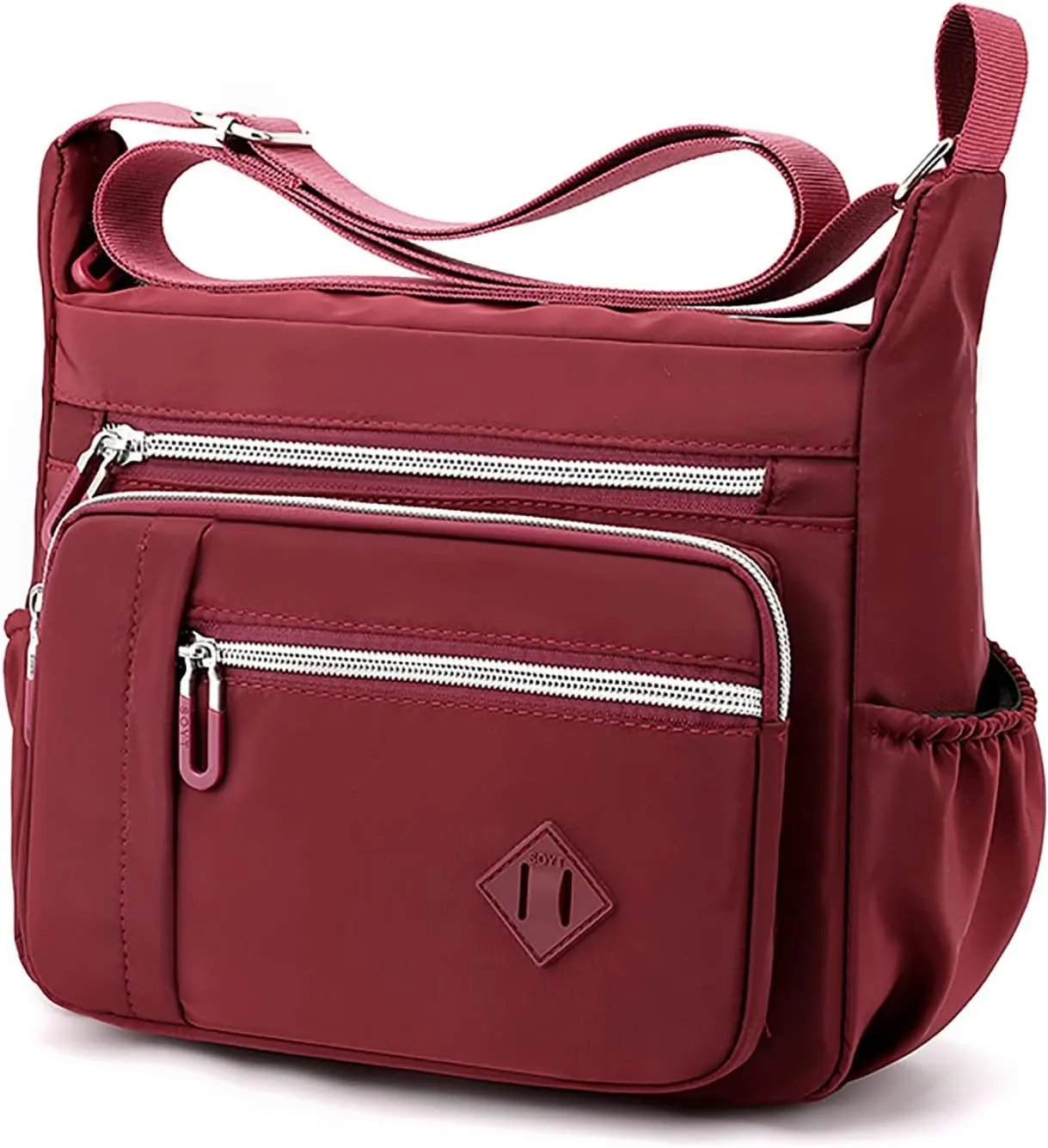 Women Shoulder Handbag Roomy Multiple Pockets Bag Ladies Crossbody Purse Fashion Tote Top Leather (Wine, One Size)