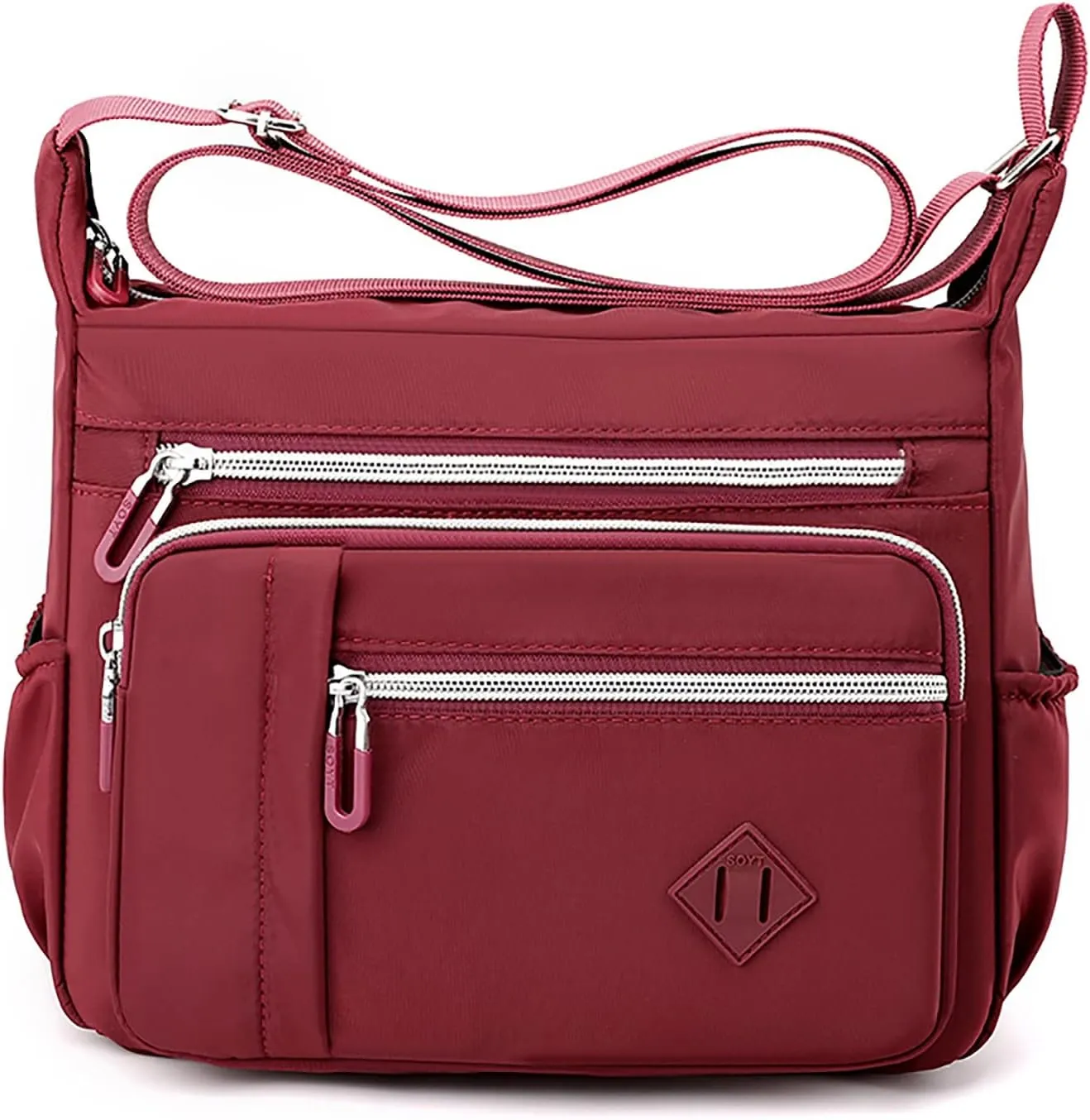 Women Shoulder Handbag Roomy Multiple Pockets Bag Ladies Crossbody Purse Fashion Tote Top Leather (Wine, One Size)