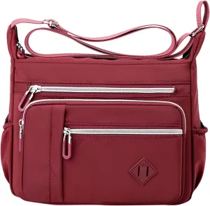 Women Shoulder Handbag Roomy Multiple Pockets Bag Ladies Crossbody Purse Fashion Tote Top Leather (Wine, One Size)
