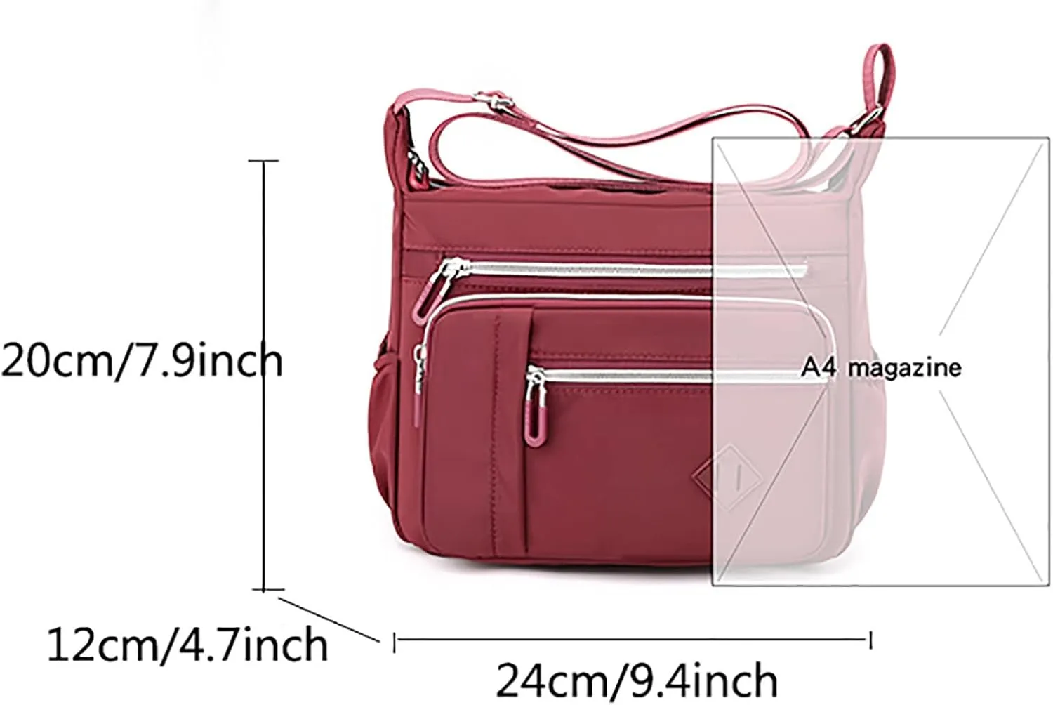 Women Shoulder Handbag Roomy Multiple Pockets Bag Ladies Crossbody Purse Fashion Tote Top Leather (Wine, One Size)