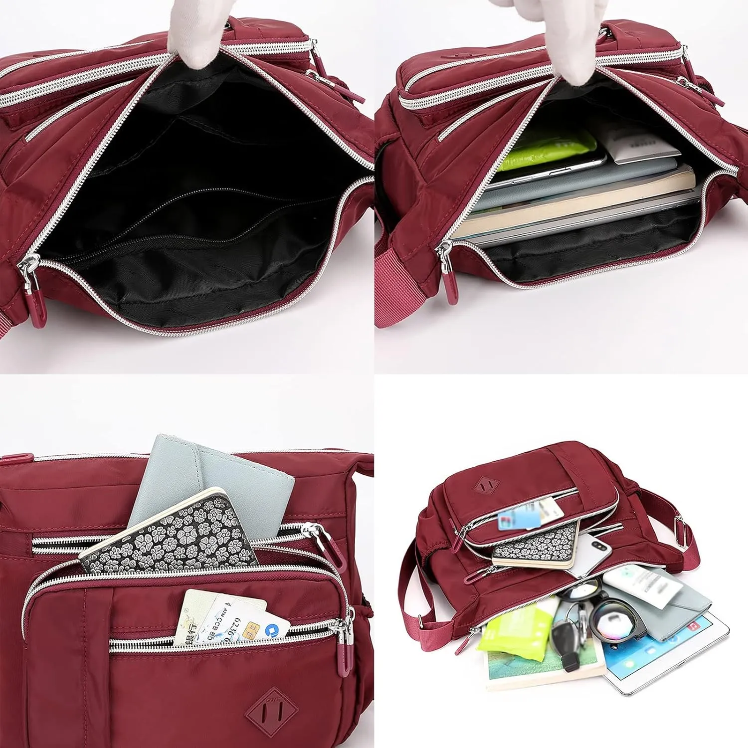 Women Shoulder Handbag Roomy Multiple Pockets Bag Ladies Crossbody Purse Fashion Tote Top Leather (Wine, One Size)