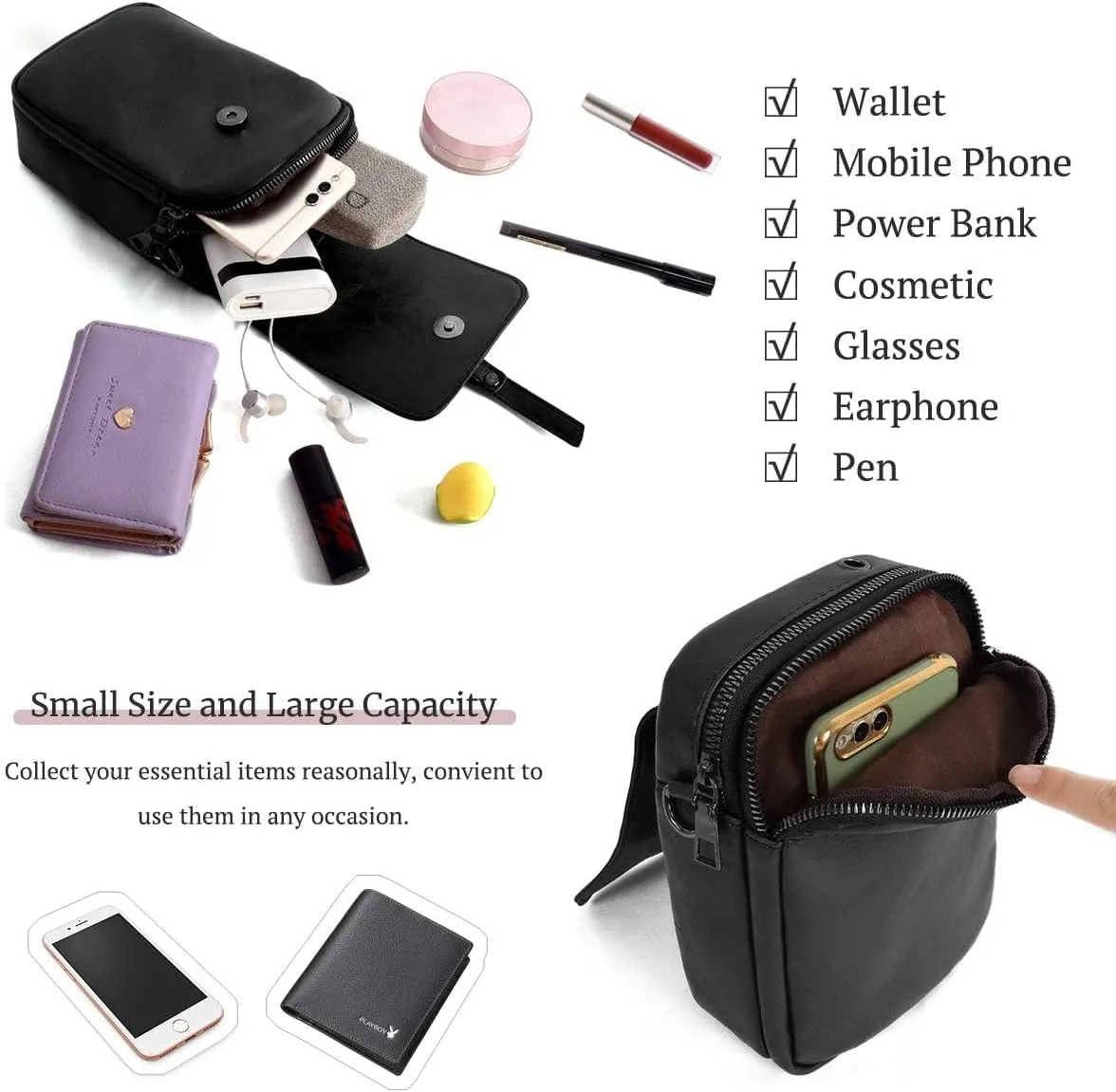 Women Small Crossbody Phone Bag Vegan Leather Shoulder Handbags Cellphone Purse Wallet with Adjustable Strap