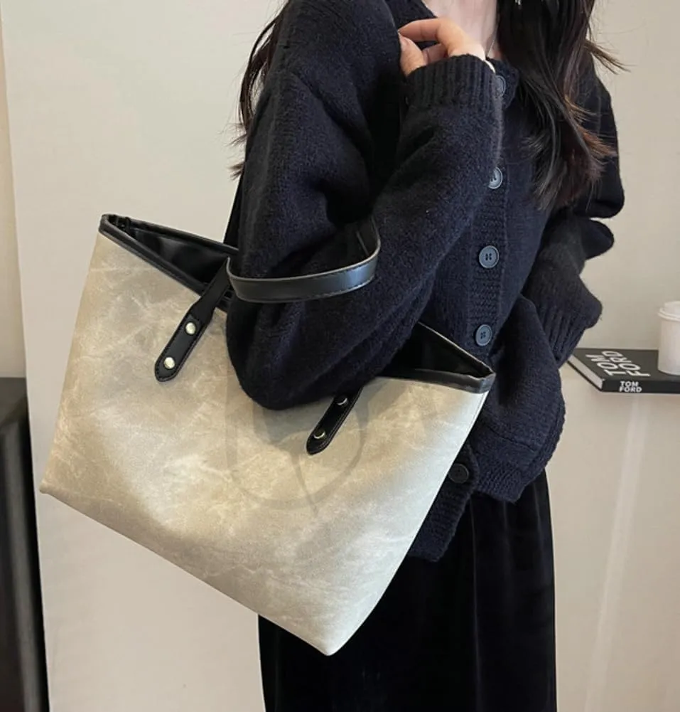 Women Vegan Leather Tote Purse Vintage Vegan Leather Shoulder Bags Stylish Casual Trendy Large Shoulder Handbags